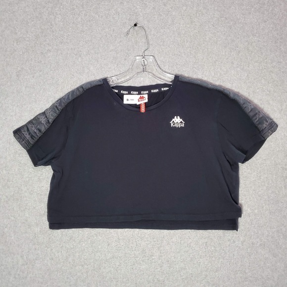 Kappa Tops - Kappa‎ Women Top Medium Black Crop Shirt Logo Embroidered Short Sleeve Tee